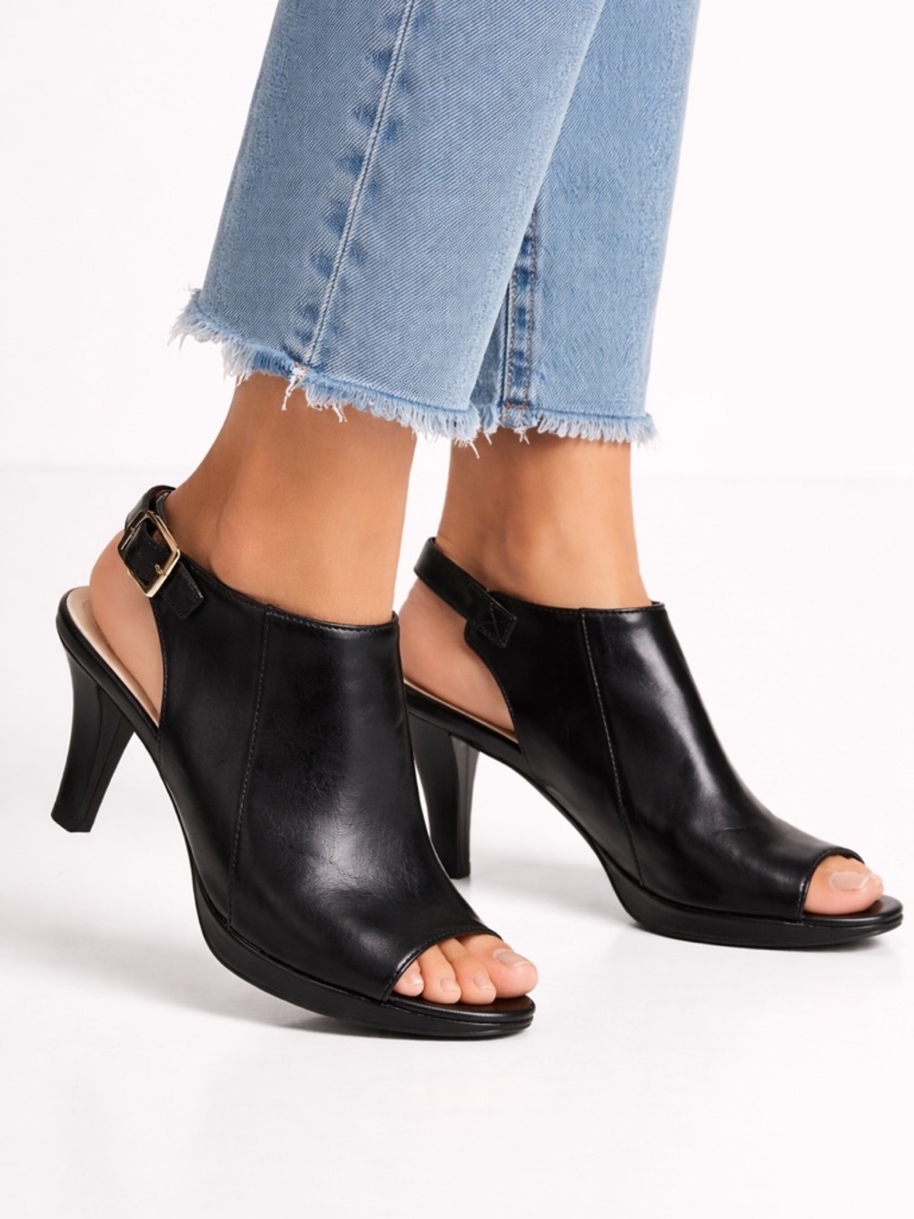 Naturalizer Black slingback heels peep toe platform sandals 8.5 chic minimal‎